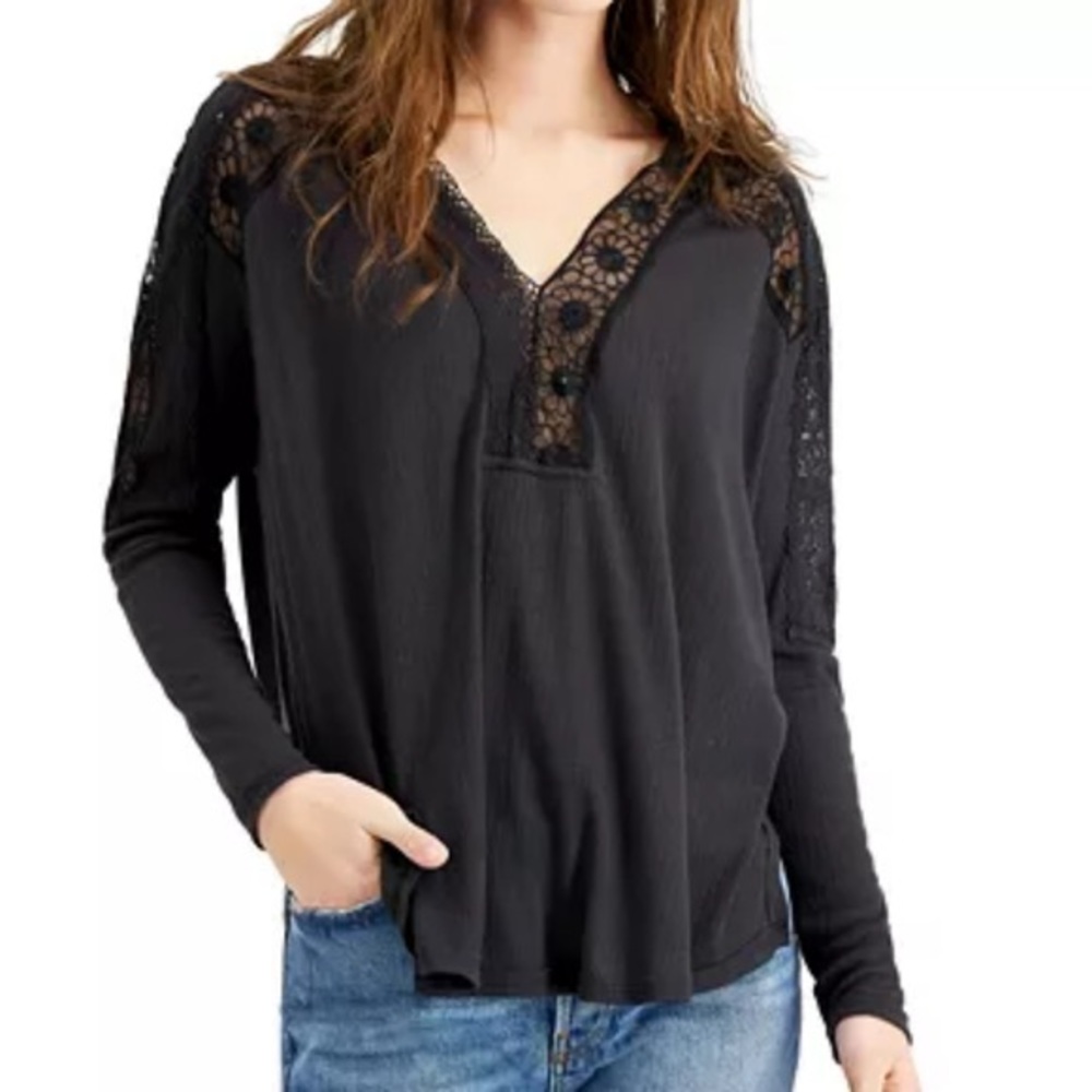 Free People Lola Lace Trim Blouse